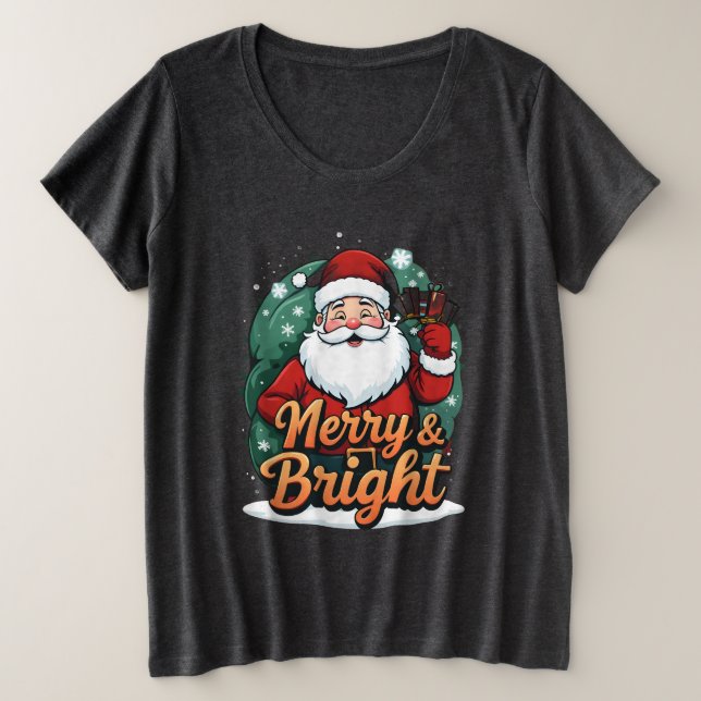 Weihnachten - "Merry & Bright Santa" Große Größe T-Shirt (Design vorne)