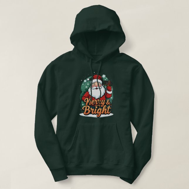 Weihnachten - "Merry & Bright Santa" Hoodie (Design vorne)