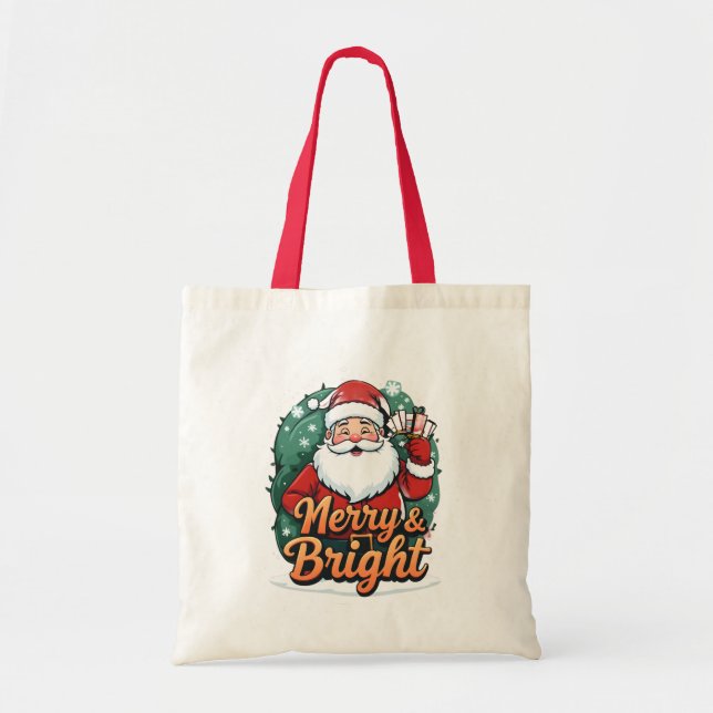 Weihnachten - "Merry & Bright Santa" Tragetasche (Vorne)