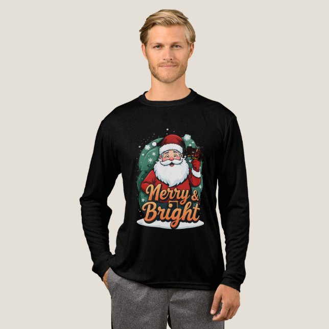 Weihnachten - "Merry & Bright Santa" Tri-Blend Shirt (Volle Vorderseite)