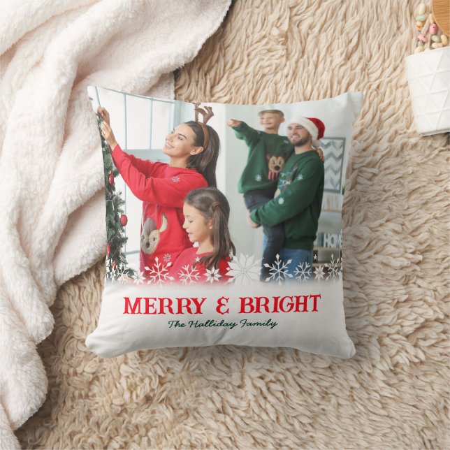 Weihnachten Merry & Bright Snowflake 2 Foto Famili Kissen (Decke)
