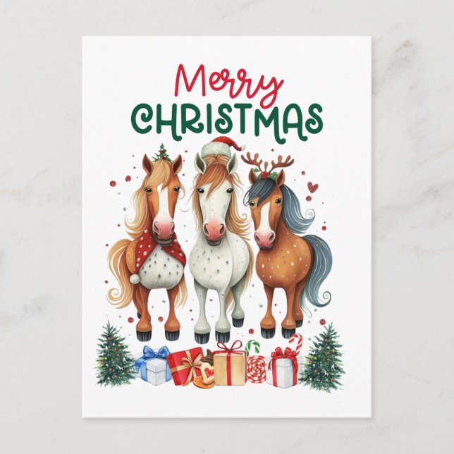 Weihnachten Merry Horsemas Weihnachtspferd Postkarte (Vorderseite)