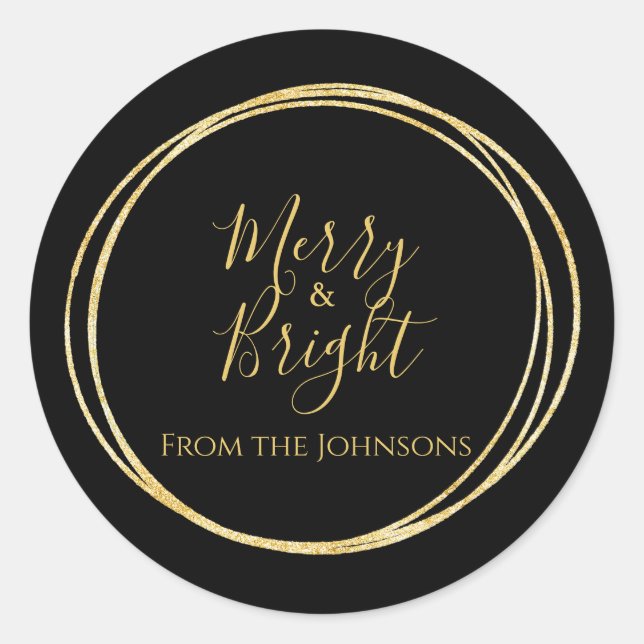 Weihnachten Merry und helle Familie Name Black Gol Runder Aufkleber (Vorderseite)