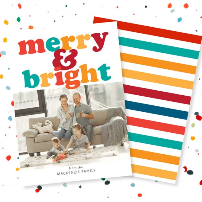 Weihnachten Merry und Helles Foto Personalisiert (Christmas Merry and Bright Photo Personalized Holiday Card by Ricaso. Fun, colorful & bold cards)