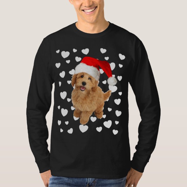 Weihnachten Mini Golden Doodle Weihnachtsmannmütze T-Shirt (Vorderseite)