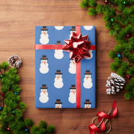 Weihnachten Minimal Niedlich Snowman Retro Blue Geschenkpapier
