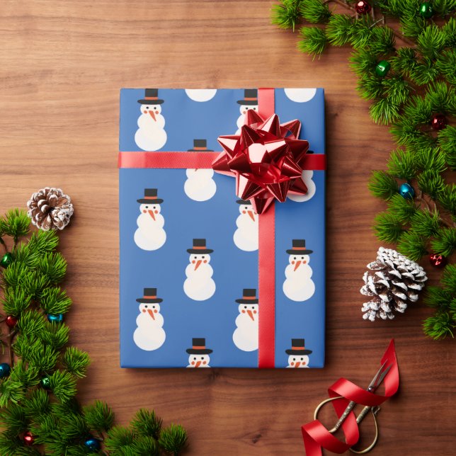 Weihnachten Minimal Niedlich Snowman Retro Blue Geschenkpapier (Feiertagsgeschenk)