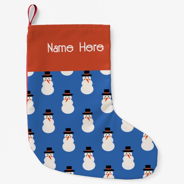 Weihnachten Minimal Niedlich Snowman Retro Blue Kleiner Weihnachtsstrumpf (Vorderseite)
