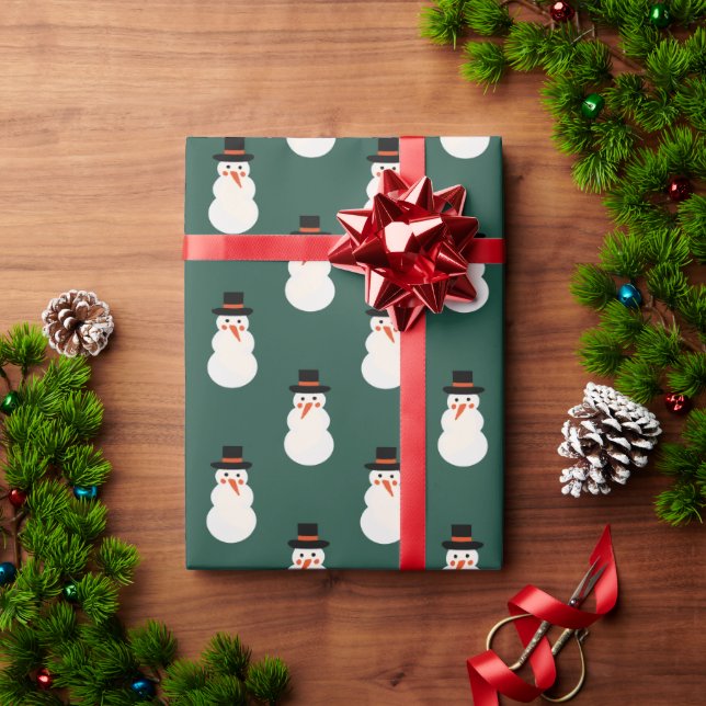 Weihnachten Minimal Niedlich Snowman Retro Green Geschenkpapier (Feiertagsgeschenk)