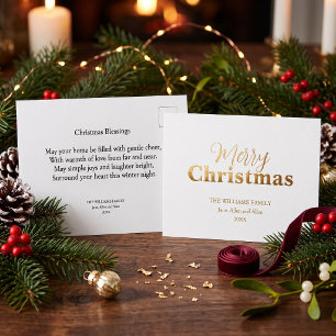 Weihnachten Minimalistisch Elegant Weiß und Gold Folien Feiertagspostkarte