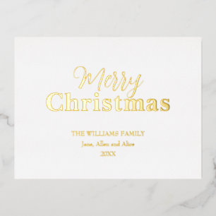Weihnachten Minimalistisches Elegant Weiß und Gold Folien Feiertagspostkarte