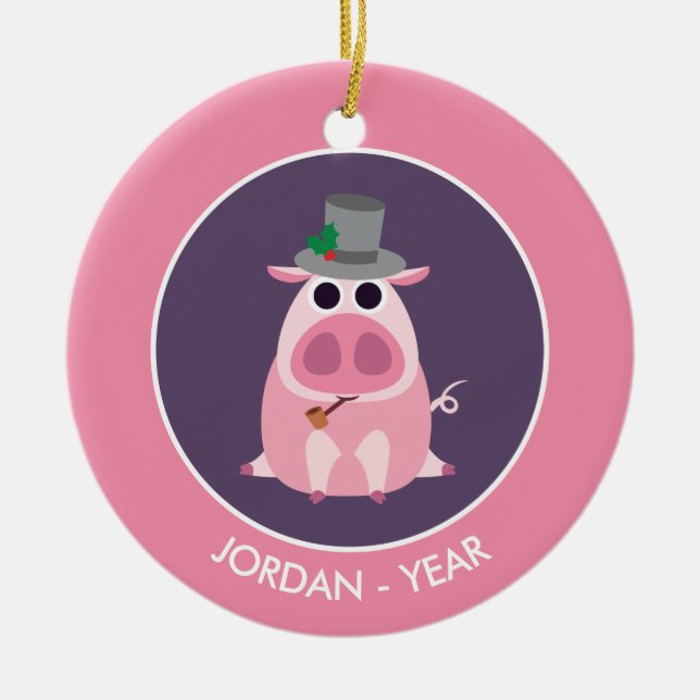 Weihnachten misstrauisch das Schwein Keramik Ornament (Vorne)