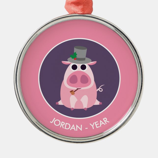 Weihnachten misstrauisch das Schwein Silbernes Ornament (Vorne)