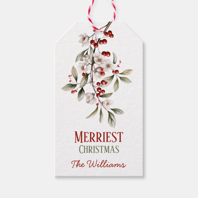 Weihnachten + Mistletoe + Familienname Geschenkanhänger (Vorderseite)