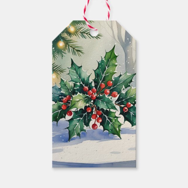 Weihnachten Mistletoe Holiday Watercolor Geschenkanhänger (Vorderseite)