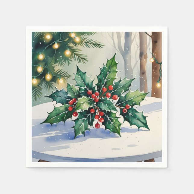 Weihnachten Mistletoe Holiday Watercolor Serviette (Vorderseite)