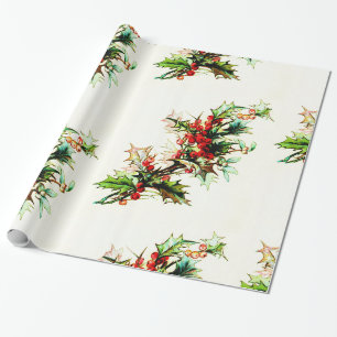 Weihnachten mit Beeren Vintage Retro Geschenkpapier
