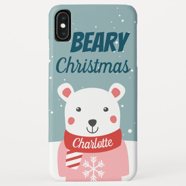 Weihnachten mit Cartoon Eisbär mit Namen Case-Mate iPhone Hülle (Rückseite)
