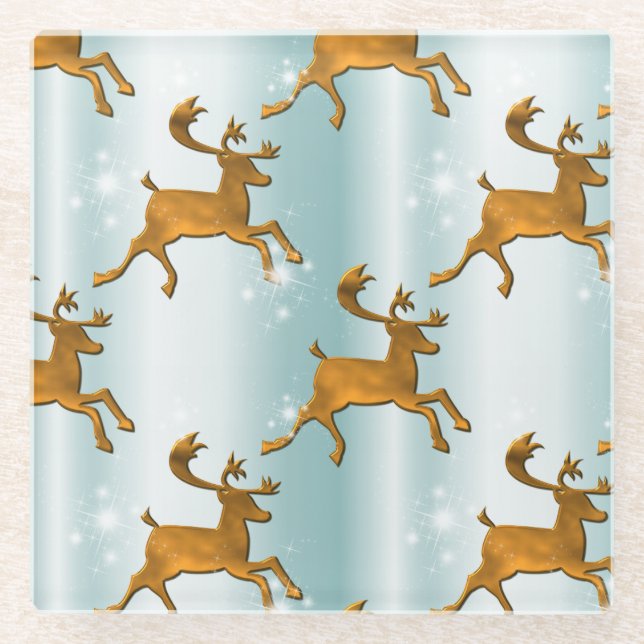 Weihnachten mit dem Goldenen Rentier Glasuntersetzer (Vorderseite)