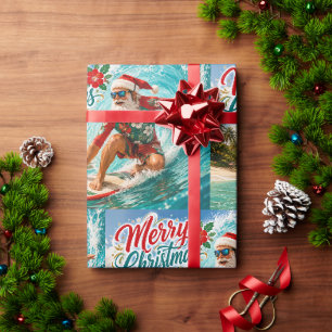 Weihnachten mit dem surfenreitenden Weihnachtsmann Geschenkpapier