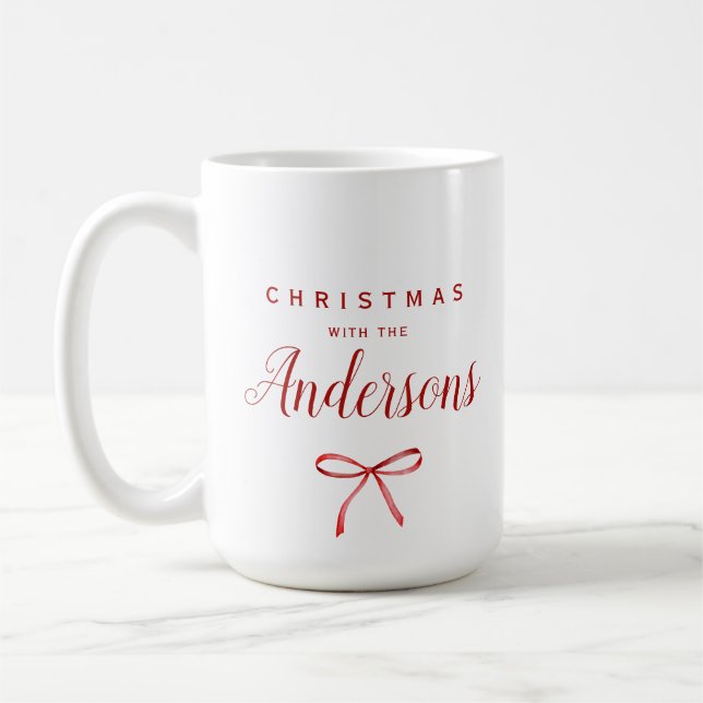 Weihnachten mit der Familie - rotes Band Kaffeetasse (Links)