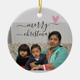 Weihnachten mit eigenem Familienfoto auf doppelsei Keramik Ornament