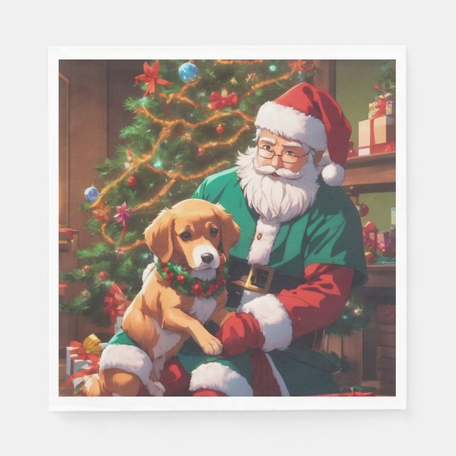 Weihnachten mit einem glücklichen Hund Serviette (Vorderseite)
