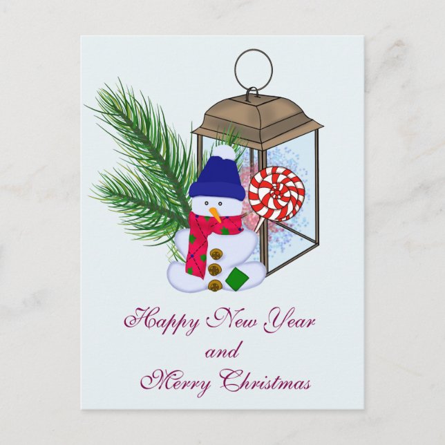 Weihnachten mit einem Schneemann Postkarte (Vorderseite)