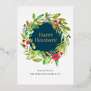 Weihnachten mit Firmenlogo Moderner Aquarellbrand Folien Feiertagskarte