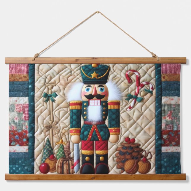 Weihnachten mit gequiltem Design Nutcracker Wandteppich Mit Holzrahmen (Vorne)