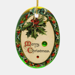 WEIHNACHTEN MIT HOLLY BERRIES UND GEM STONES KERAMIKORNAMENT