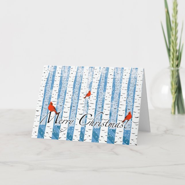 Weihnachten mit Kardinälen im Birkenwald und Schne (Vorderseite)