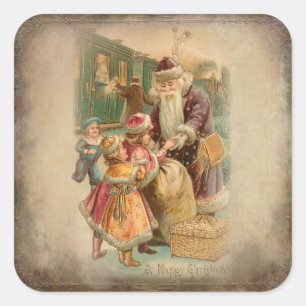 Weihnachten mit Kindern am Bahnhof Quadratischer Aufkleber