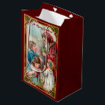 Weihnachten mit Kindern Mittlere Geschenktüte<br><div class="desc">Schöne Kinder erhalten Geschenke vom Vater Weihnachten in diesem charmanten antiken Weihnachtskarte Bild. Die Hintergrundfarbe kann bearbeitet werden.</div>