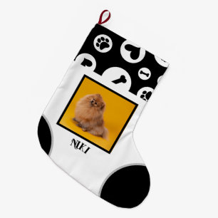 Weihnachten mit Knochen und Paws Name Foto Großer Weihnachtsstrumpf