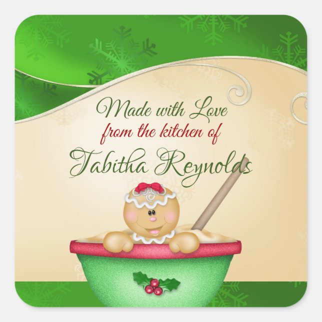 Weihnachten, mit Liebe gemacht, Lebkuchenmädchen Quadratischer Aufkleber (Vorderseite)