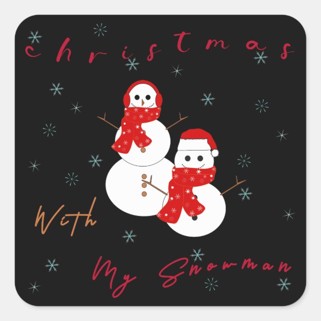 Weihnachten mit meinem Schneemann | Niedlicher Wei Quadratischer Aufkleber (Vorderseite)