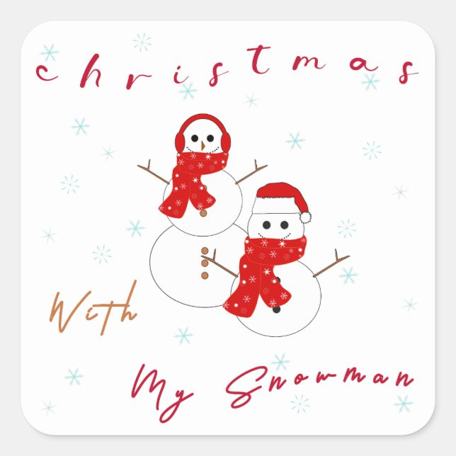 Weihnachten mit meinem Schneemann | Niedlicher Wei Quadratischer Aufkleber (Vorderseite)