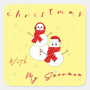Weihnachten mit meinem Schneemann   Süßer Weihnach Quadratischer Aufkleber