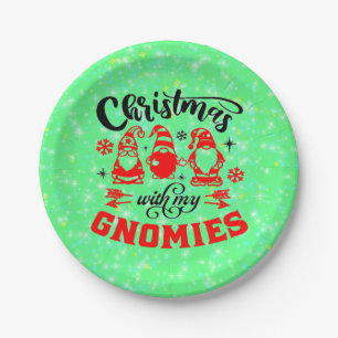 Weihnachten mit meinen Gnomen - Funny Red Green7" Pappteller