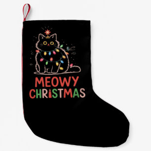 Weihnachten mit Meowy-Xmas-Lichtern Schwarze Katze Kleiner Weihnachtsstrumpf