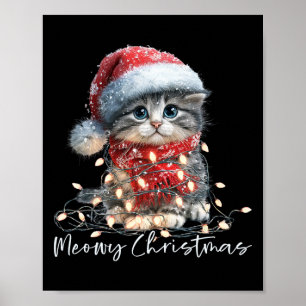 Weihnachten mit Mieze Schwarze Katze Lichter Weihn Poster