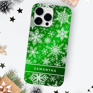 Weihnachten Mit Monogramm grüne Schneeflocken Case-Mate iPhone 14 Pro Max Hülle
