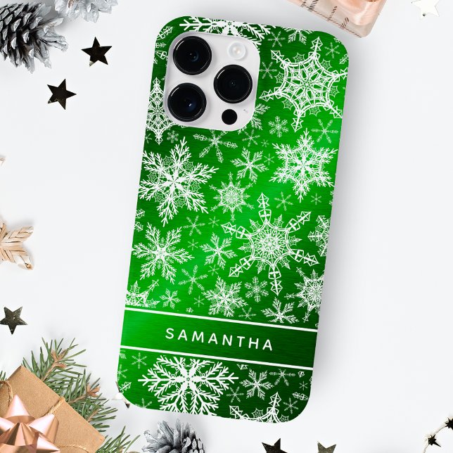 Weihnachten Mit Monogramm grüne Schneeflocken Case-Mate iPhone Hülle (Von Creator hochgeladen)