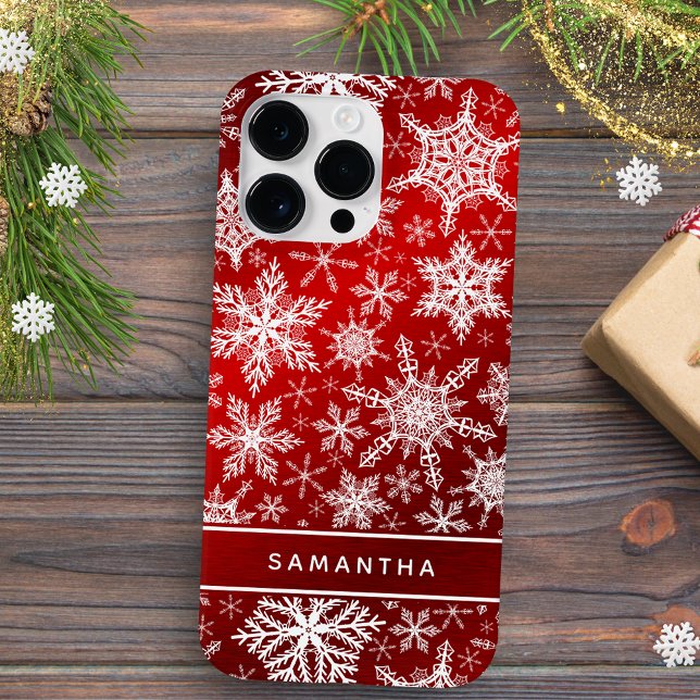 Weihnachten Mit Monogramm Roter Schneeflocken Case-Mate iPhone Hülle (Von Creator hochgeladen)