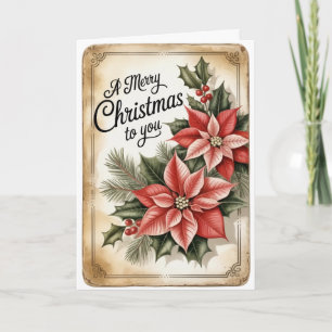Weihnachten mit Poinsettie und Kiefernzweig Karte