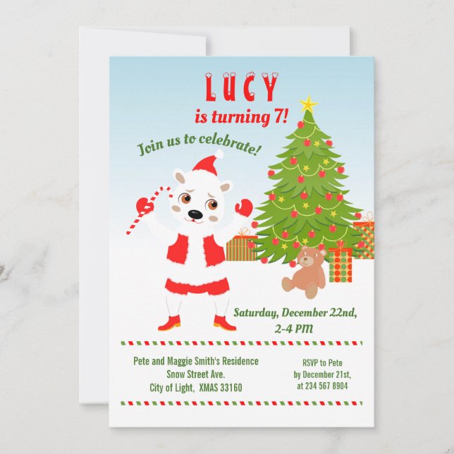 Weihnachten mit Polar Bär Geburtstagsparty Einladung (Vorderseite)