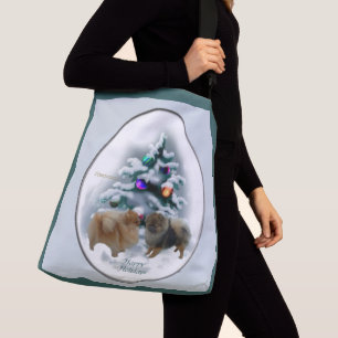 Weihnachten mit Pomeranian Tragetaschen Mit Langen Trägern