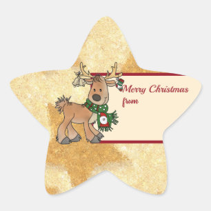 Weihnachten mit Ren Stern-Aufkleber