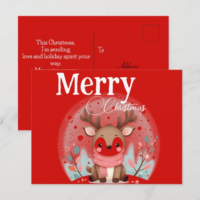 Weihnachten mit Rentier Postkarte (Vorne/Hinten)